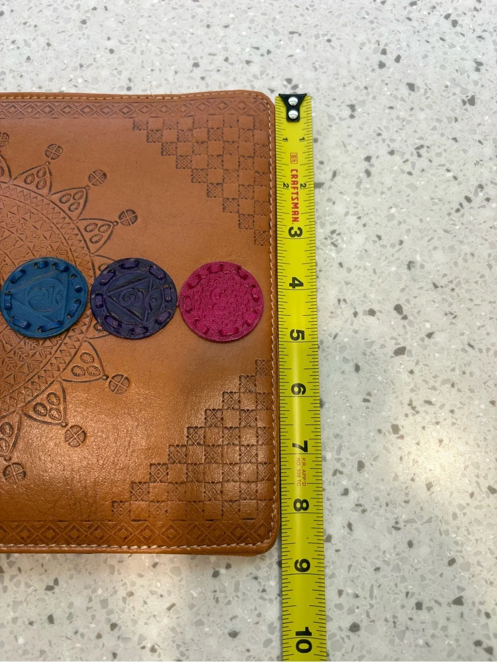 NEW  Chakra Embossed Leather IPad/Tablet Cover - Brown with Multicolor Discs